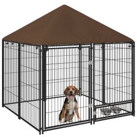 PawHut Outside Dog Kennel, 4.6' x 4.6' x 5' Puppy Play Pen with Canopy, Garden Playpen Fence Crate Enclosure Cage with Rotating Bowl, Black PawHut Outside Dog Kennel, 4.6' x 4.6' x 5' Puppy Play Pen with Canopy, Garden Playpen Fence Crate Enclosure Cage with Rotating Bowl, Black